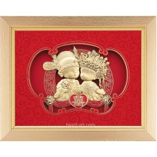 立體金箔畫 黃金畫 純金 中式-雙喜娃娃 26x33cm